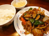 上牛肉と茄子とピーマンのカキ油炒め定食