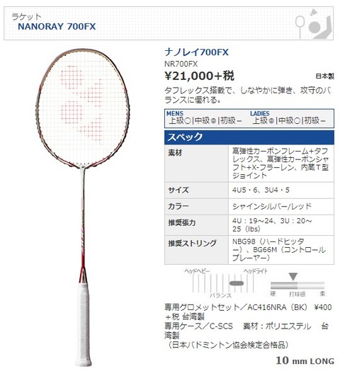 ヨネックス　ナノレイ700FX　旧色 NANORAY 700FX | Badminton Racket | Nanotechnology Products | NPD
