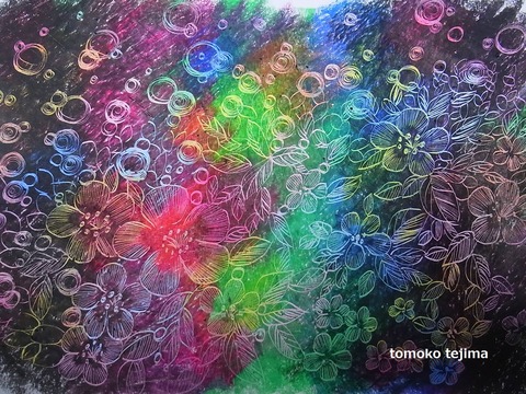 抽象的なクレヨン画 花のデザイン おじいちゃん先生】大人のクレヨン画にトライ！ - 背景美術家の