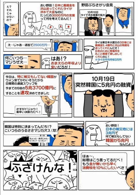 最近の野田総理の言動をマンガで見よう！腹立つよ。拡散 画像→  