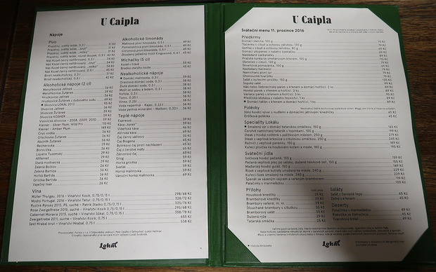 Lokál U Caipla メニュー