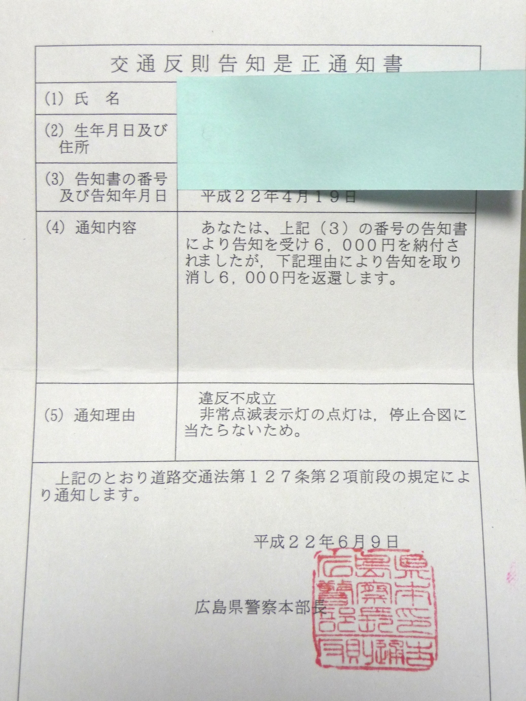 宅建受験 奮闘記交通反則通告センターからの手紙