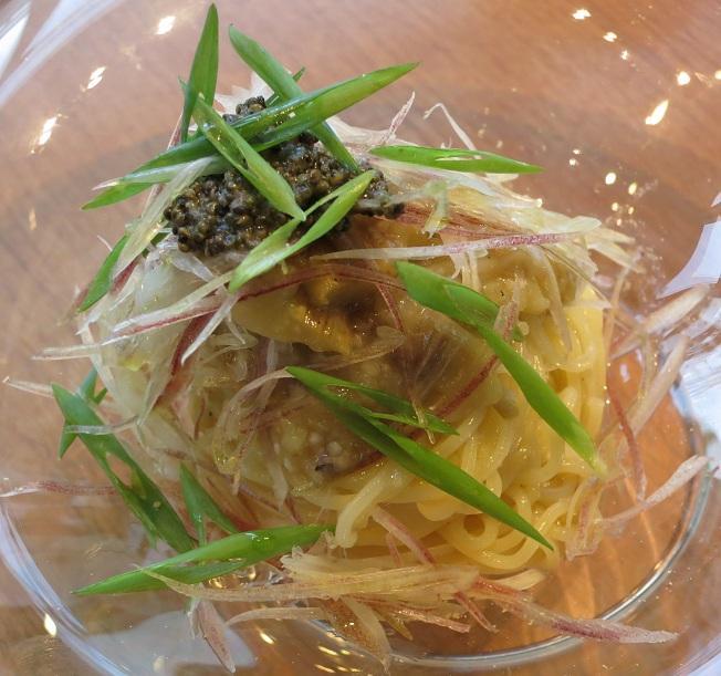 焼き茄子と茗荷の冷製スパゲッティーニ