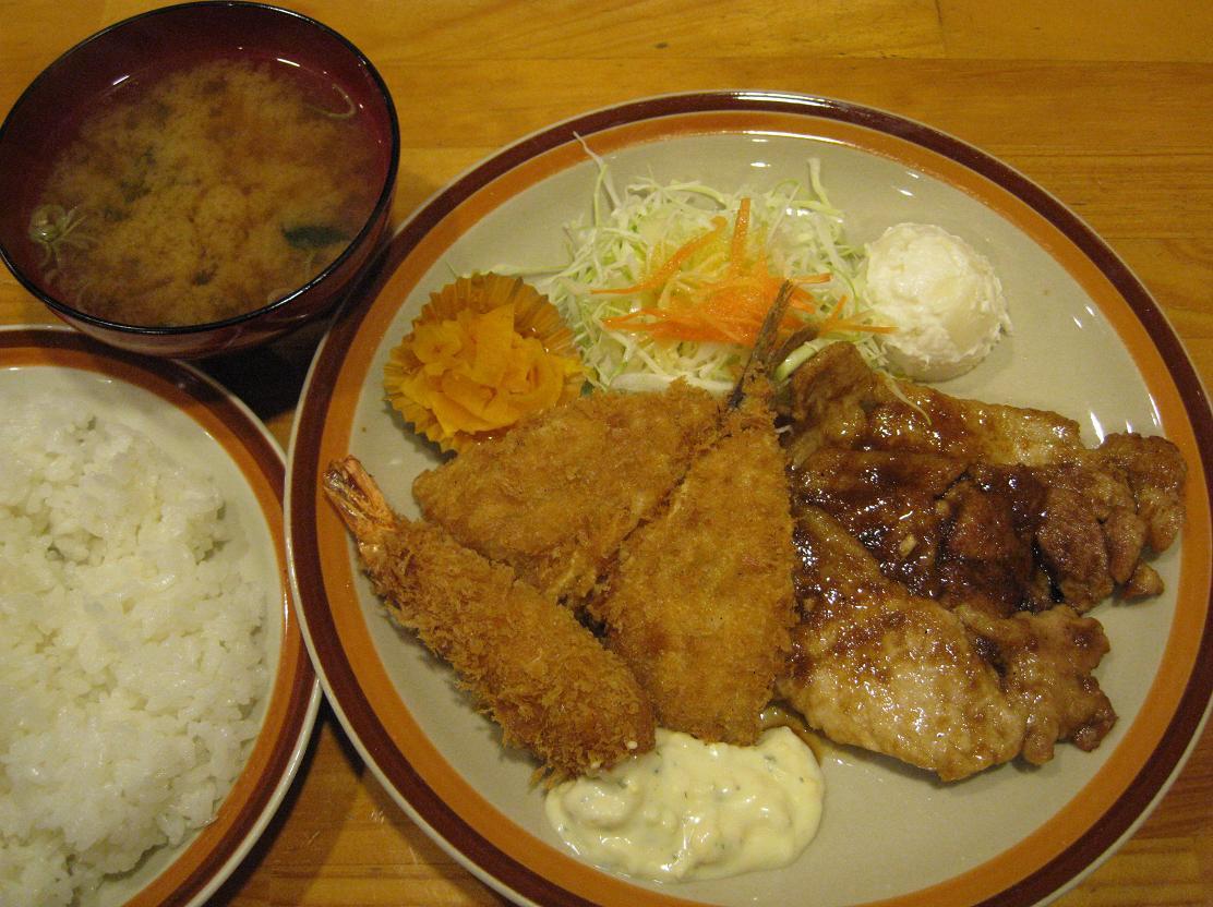 豚ロース生姜焼き+エビ・アジフライ盛合せ定食
