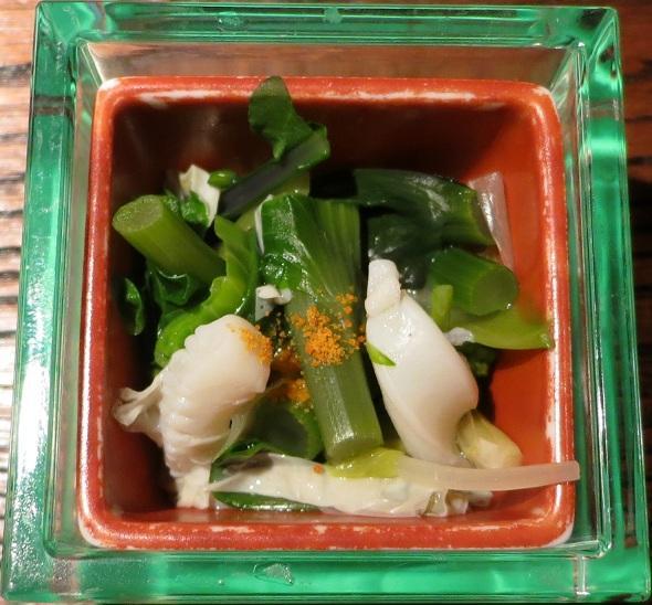 アスパラ菜と烏賊の湯葉和え