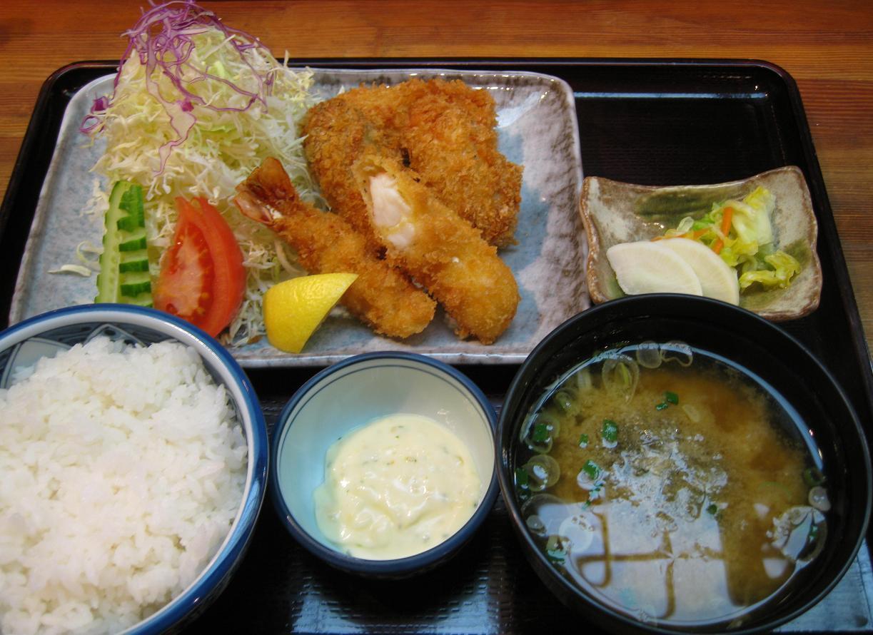 カキ・エビ盛合せ定食