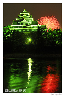 岡山城と花火 写真2