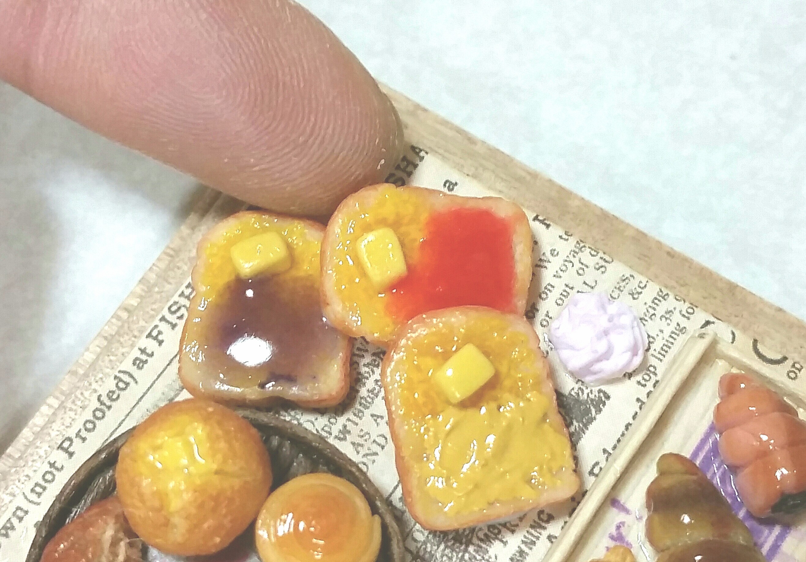 ミニチュア過去作品,ジャムトースト,小さな食パン,楽しい朝食セット