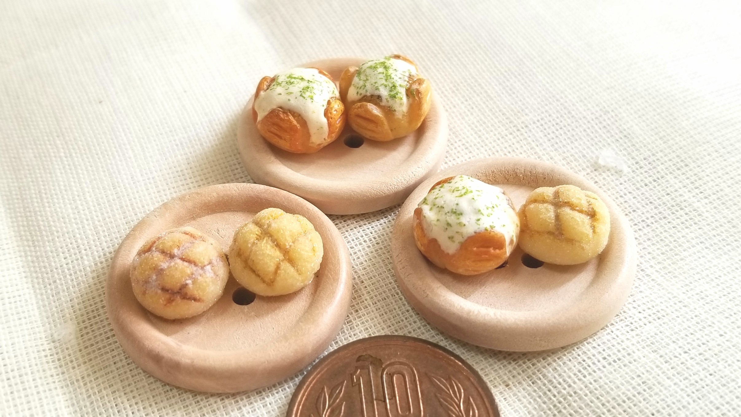 ミニチュアフード,チーズパン,メロンパン,樹脂粘土,ドール用品小物