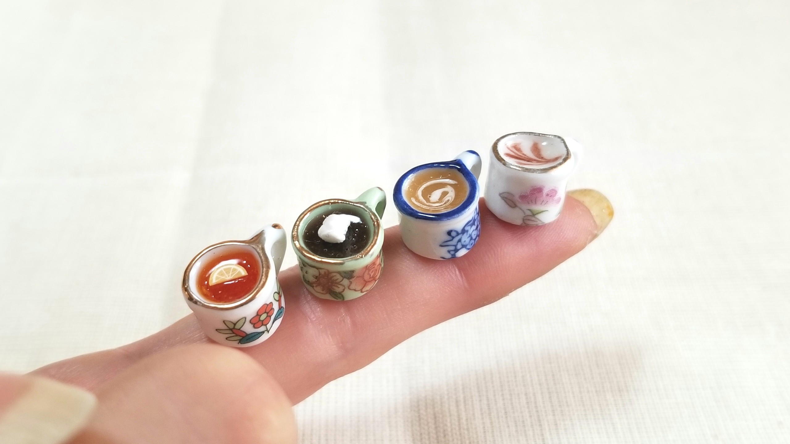 ミニチュア,ティーカップ,レジン,ミルク,レモンティー,コーヒー,ラテ