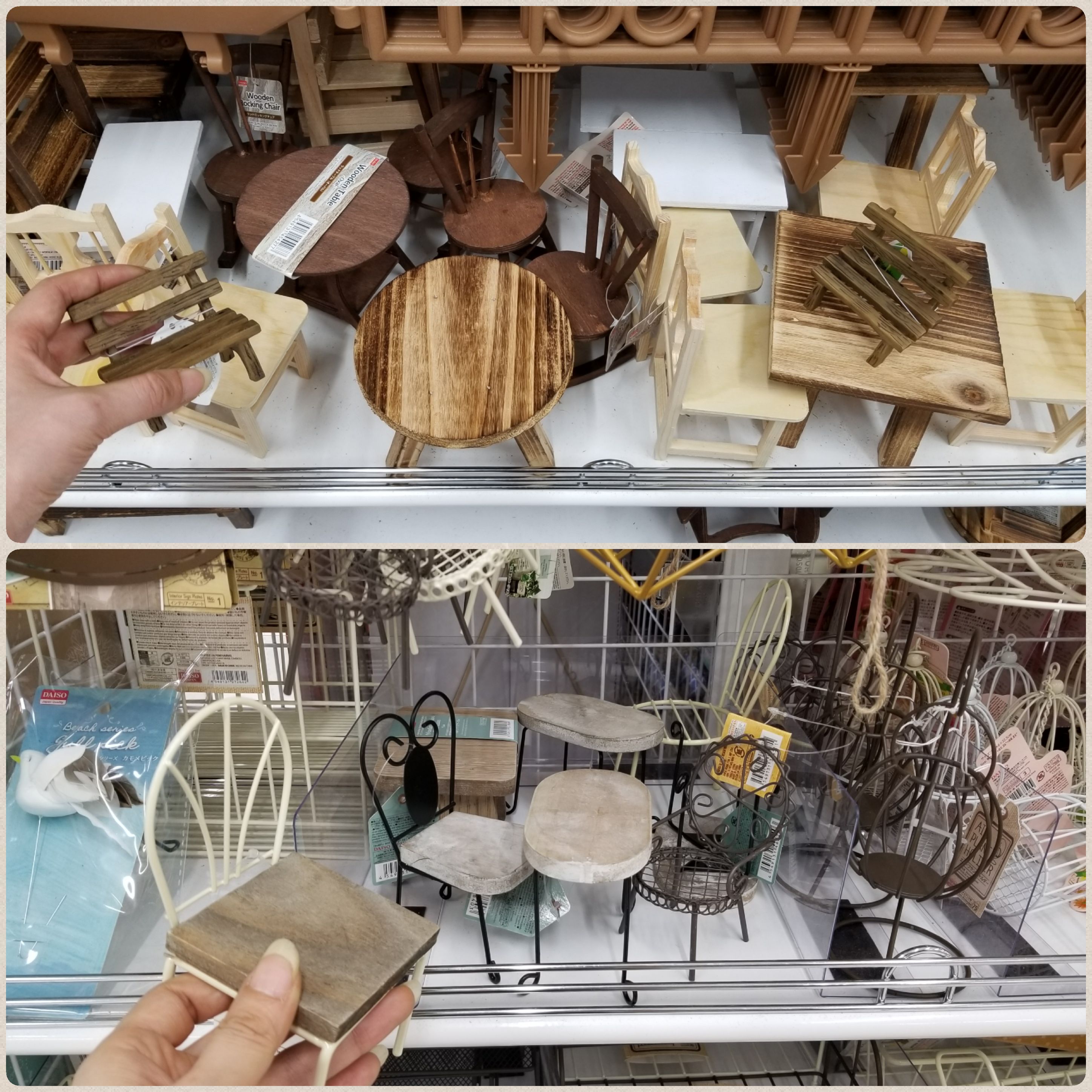 100均,ダイソー,DAISO,ドール用小物,椅子,イス,テーブル,机,木製品