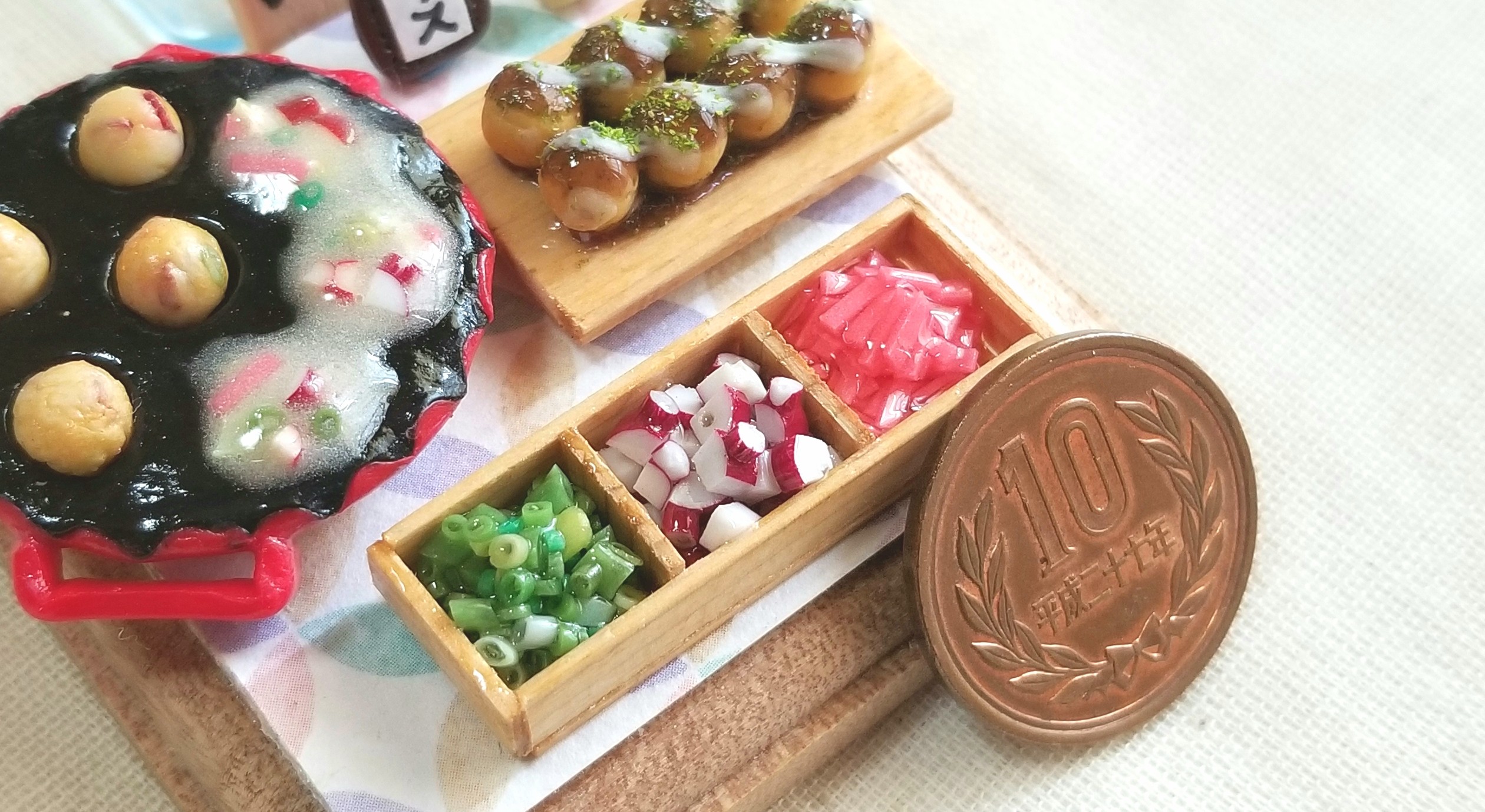 たこ焼き器,ミニチュア,タコ,ねぎ,紅しょうが,リアルな食品,樹脂粘土