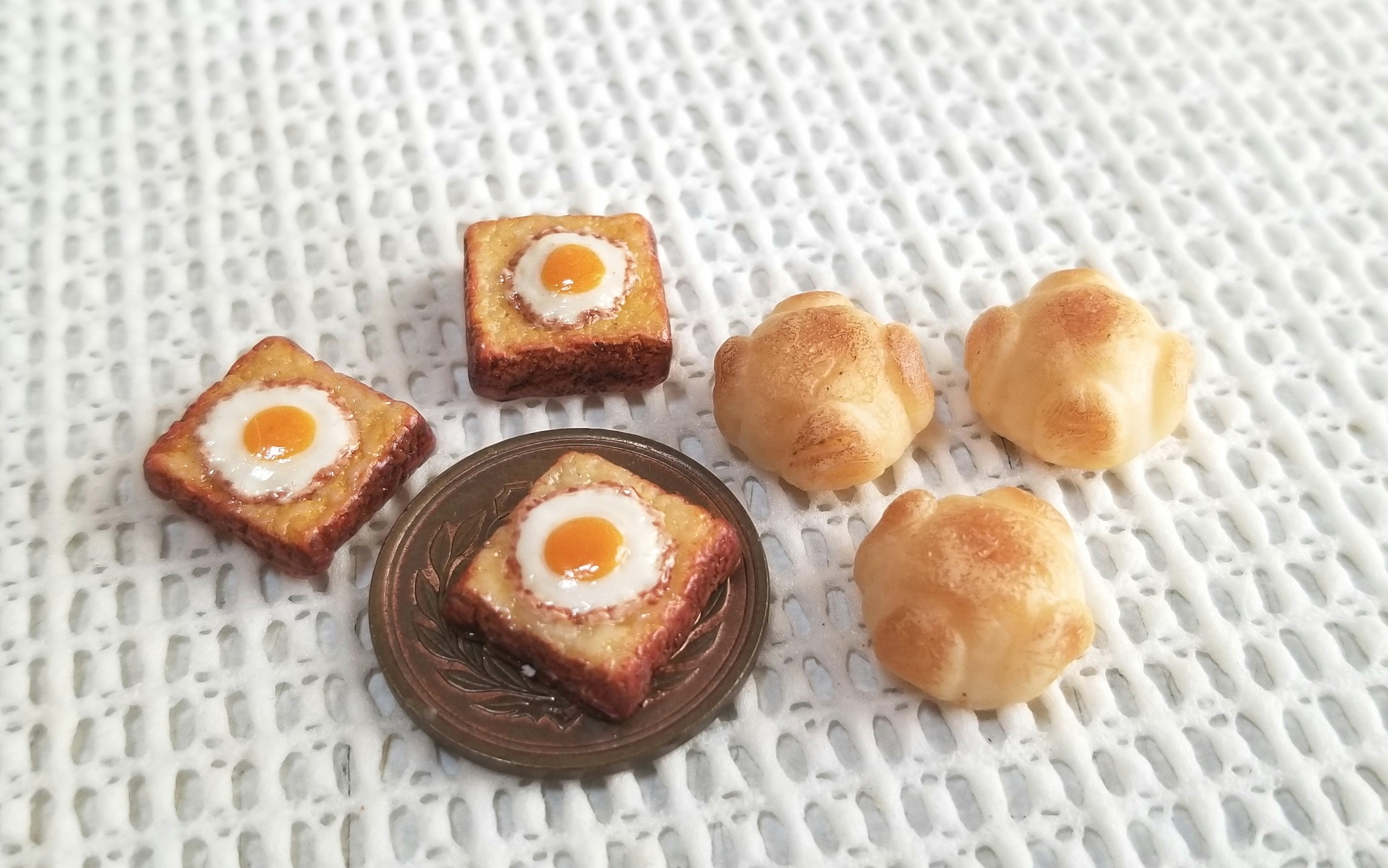 ミニチュア,目玉焼きトースト,パン,ミンネ,オーダー,食品サンプル