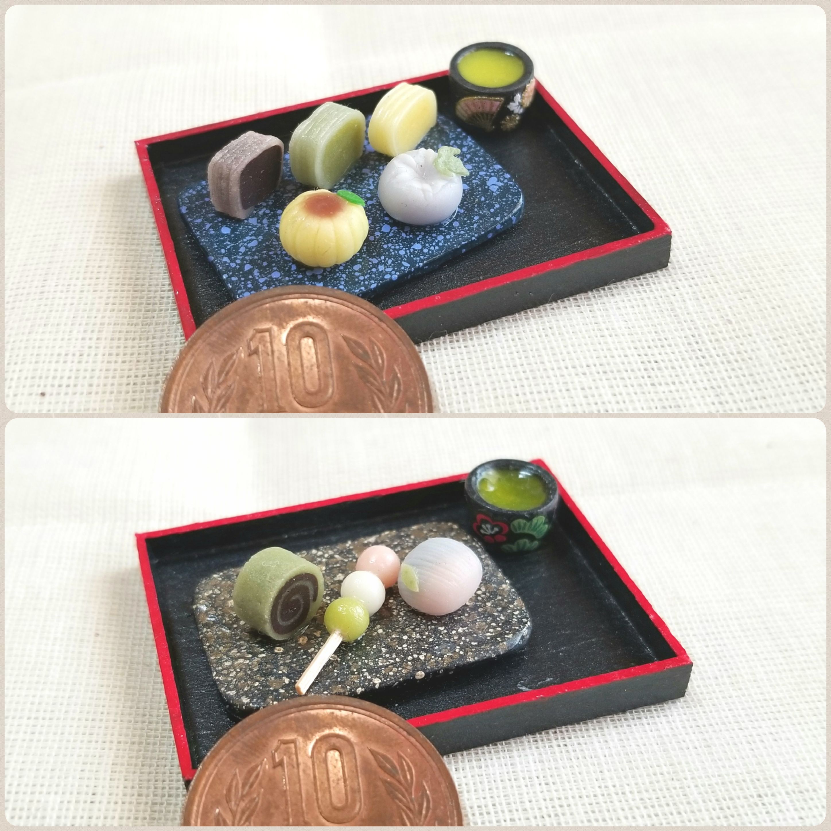陶器風和皿,和菓子,ミニチュアフード,樹脂粘土,ミンネで販売中,季節