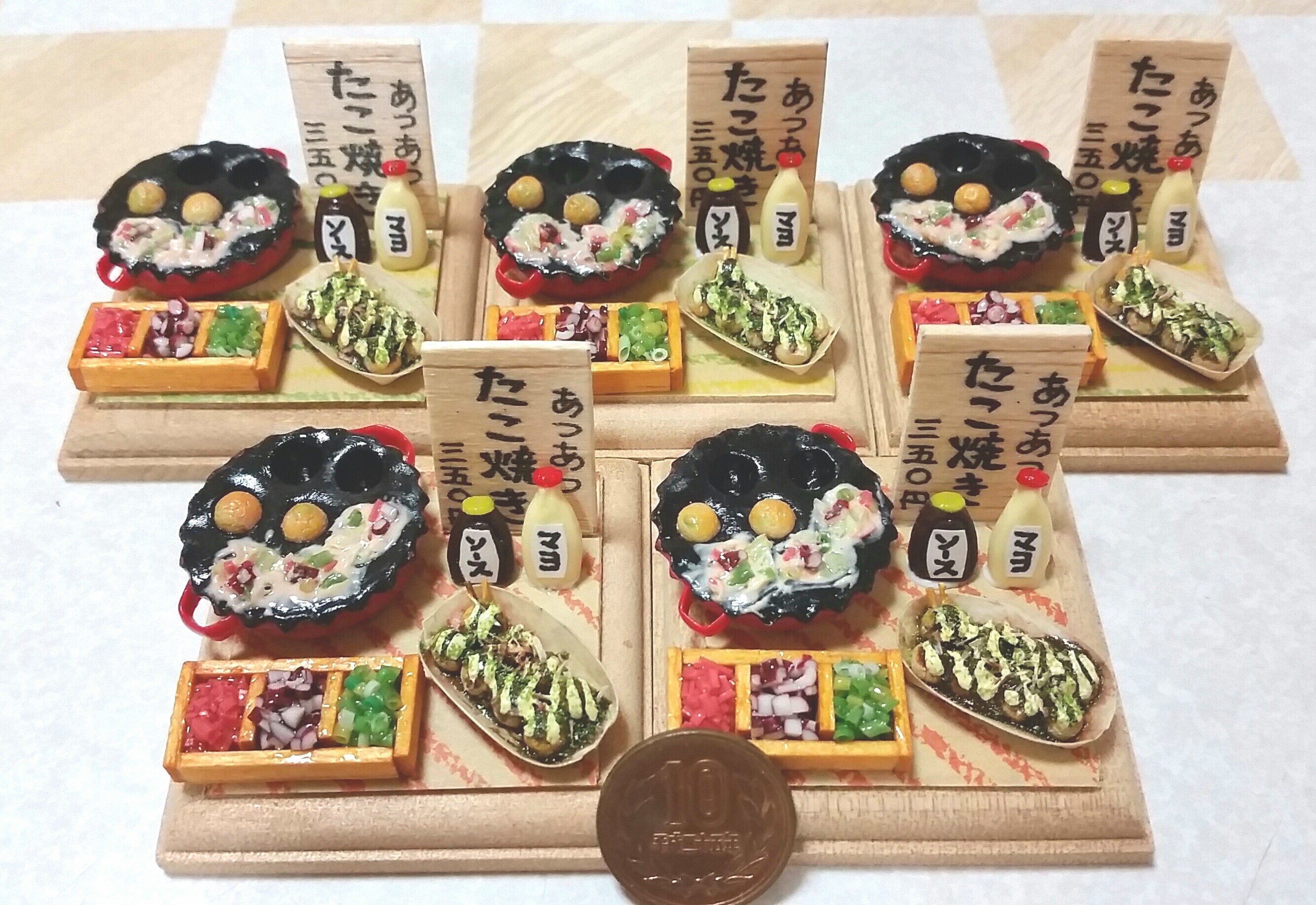 ミニチュアフード製作,手作り,おいしい大阪名物たこ焼き,樹脂粘土