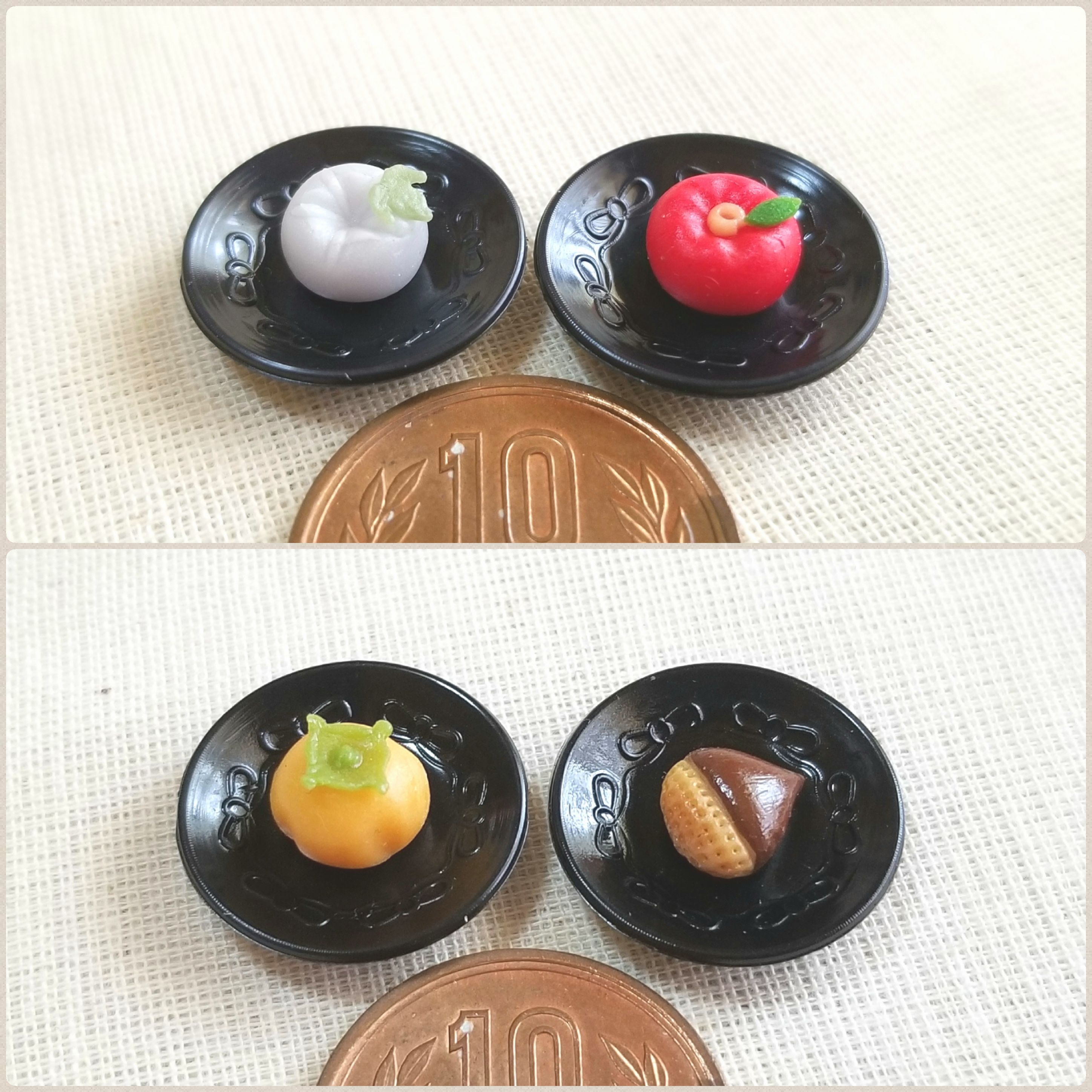 ミンネで割引き販売中,ミニチュア和菓子生菓子,ドール小物,柿,栗