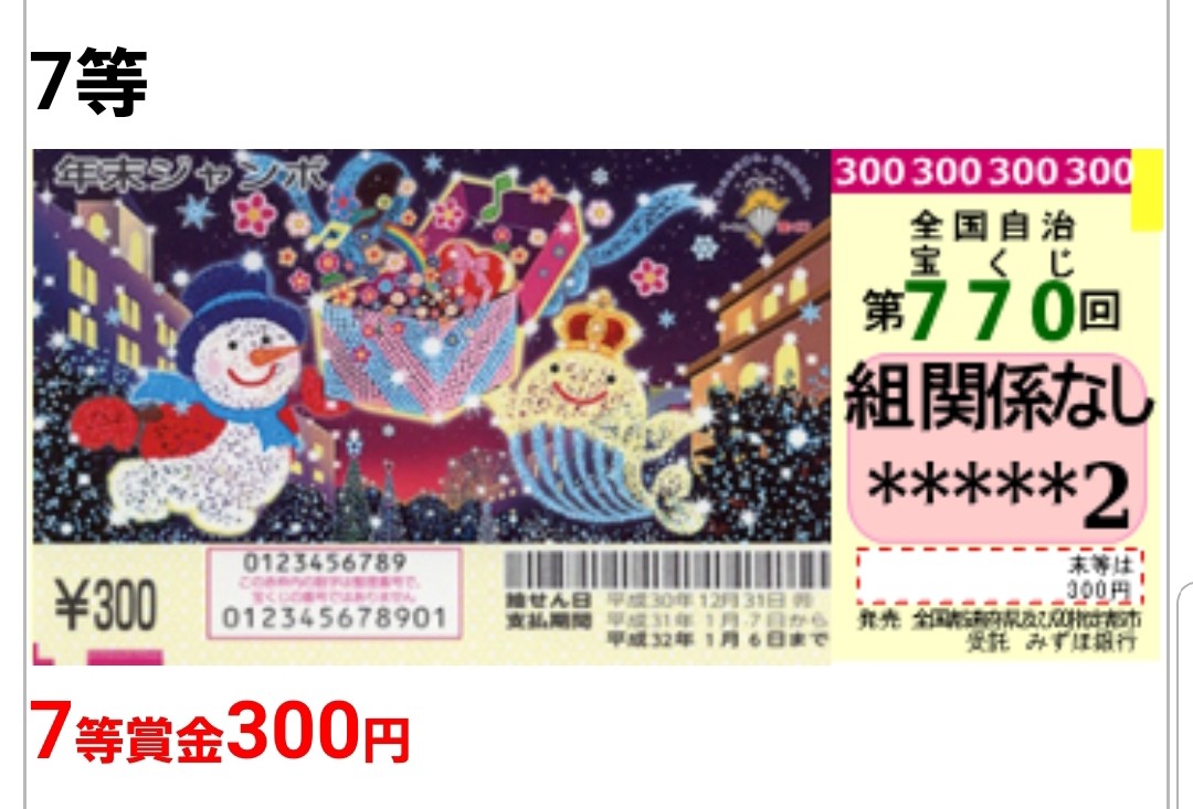 年末ジャンボ2018,ミニ,宝くじ当選,少し当たった,ラッキー,嬉しい