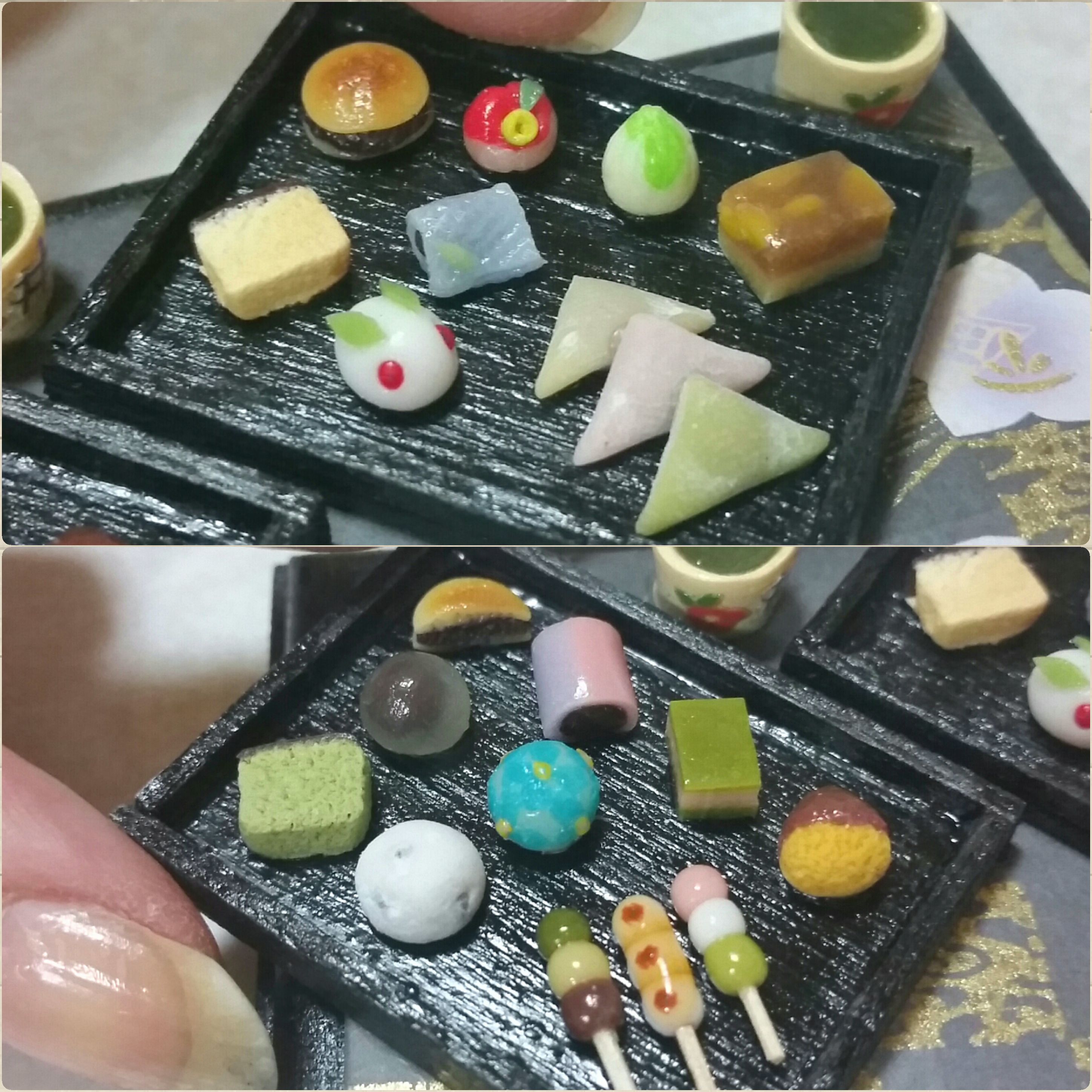 ミニチュアフード,甘味処,和菓子,樹脂粘土,ドール用品,生八ッ橋,団子