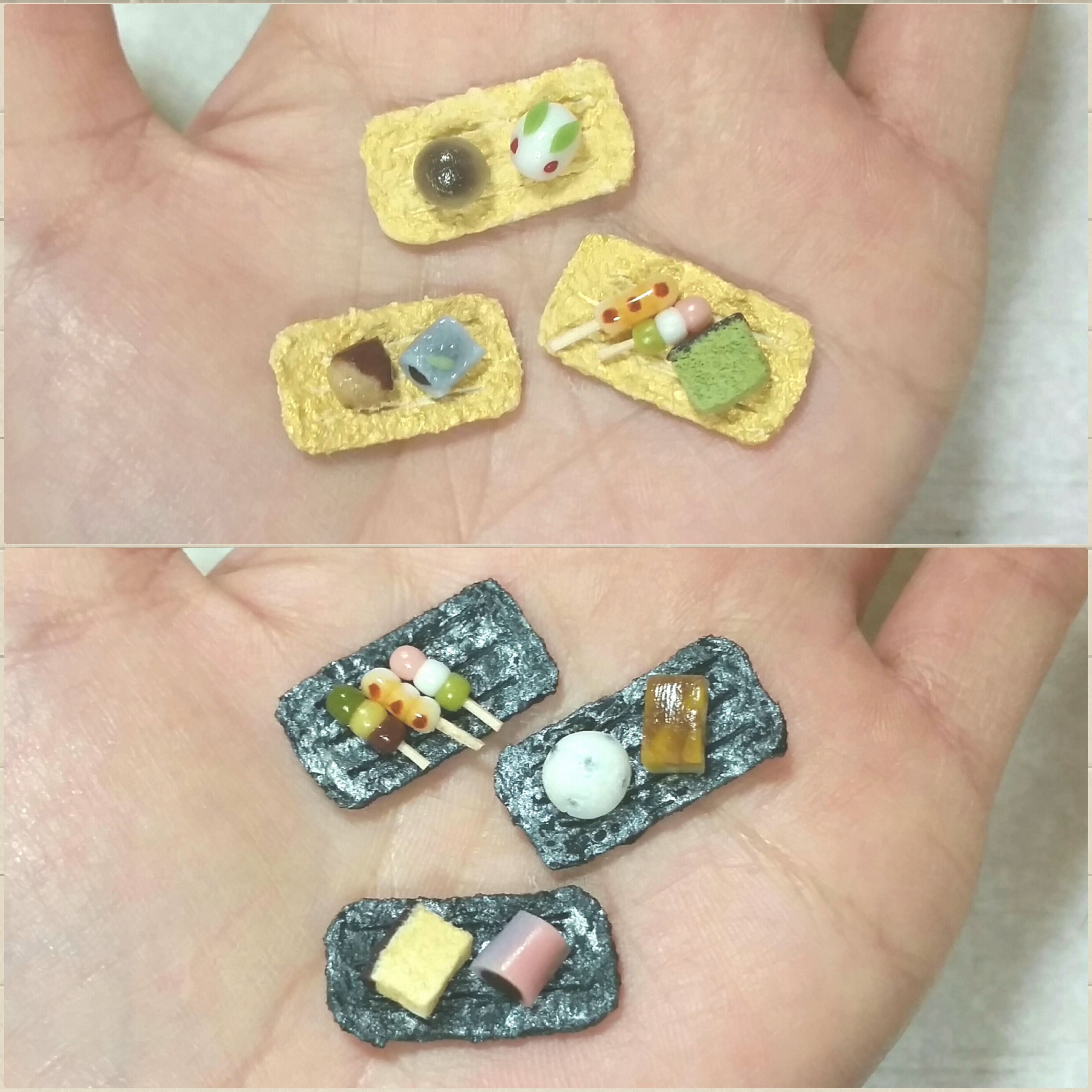 ミニチュア生和菓子,樹脂粘土,ドールハウス,団子,大福,カステラ,羊羮