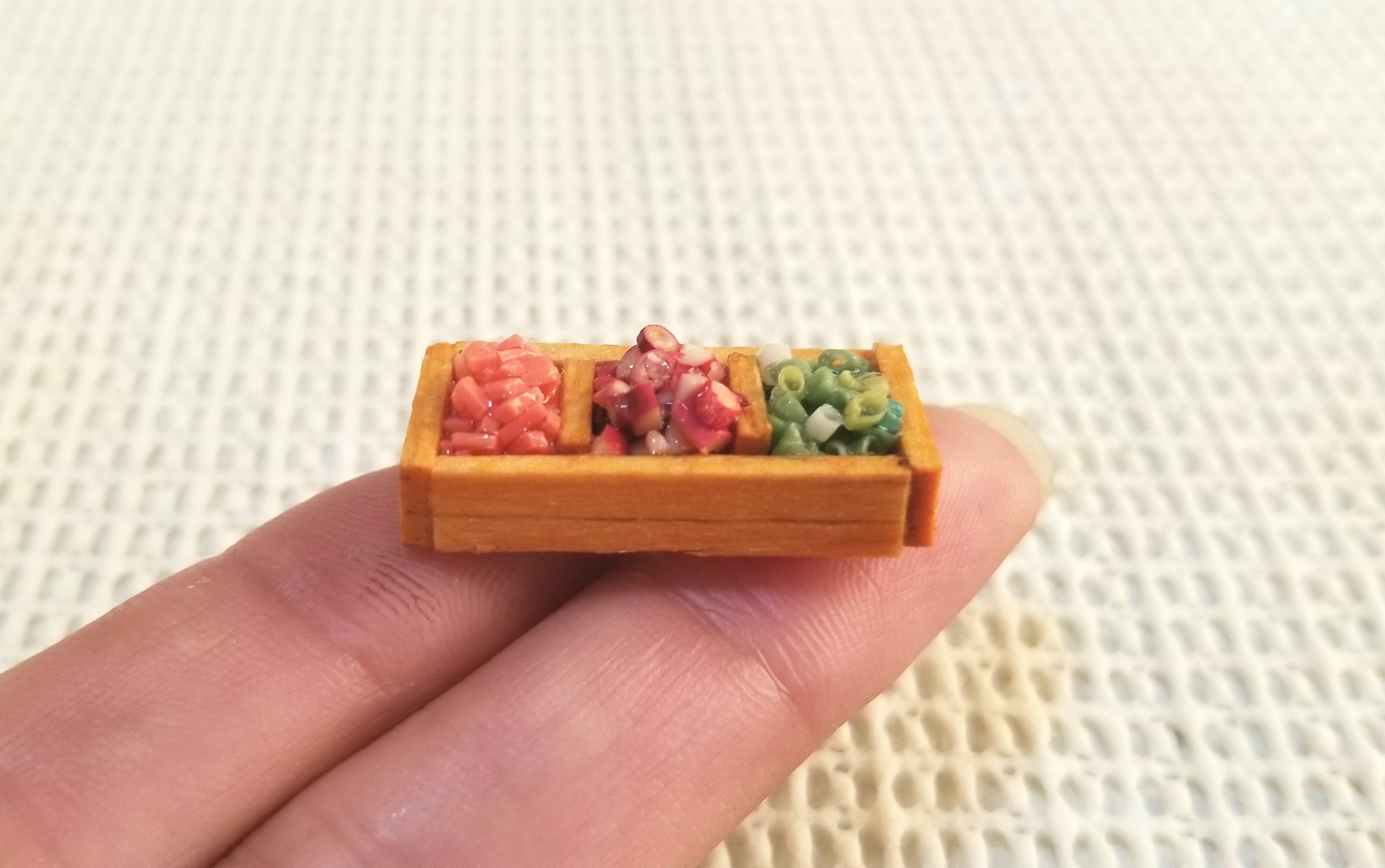 ミニチュア,たこ焼き,薬味,ネギ,タコ,紅しょ,バルサ材,シルバニア