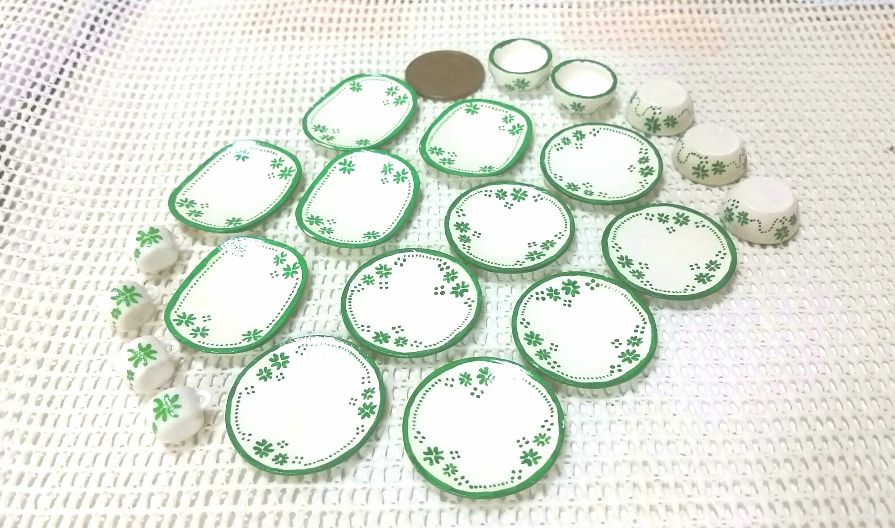 ミニチュア食器,お皿,クローバー柄,おしゃれ,かわいい,ドール小物
