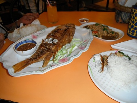 魚料理とガパオ