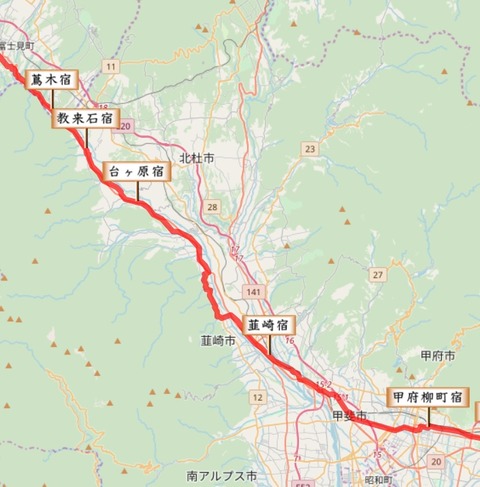 甲府宿~蔦木宿地図