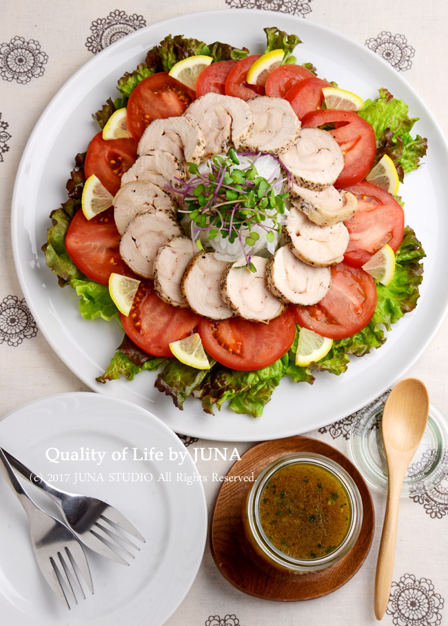 鶏ハムサラダ オニオン×ガーリック入りぽん酢ドレッシング : Quality of Life by JUNA Powered by ライブドアブログ 鶏ハムサラダ オニオン×ガーリック入りぽん酢ドレッシング : Quality of Life by JUNA Powered by ライブドアブログ