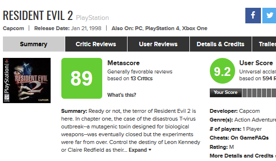 Resident Evil 2 for PlayStation