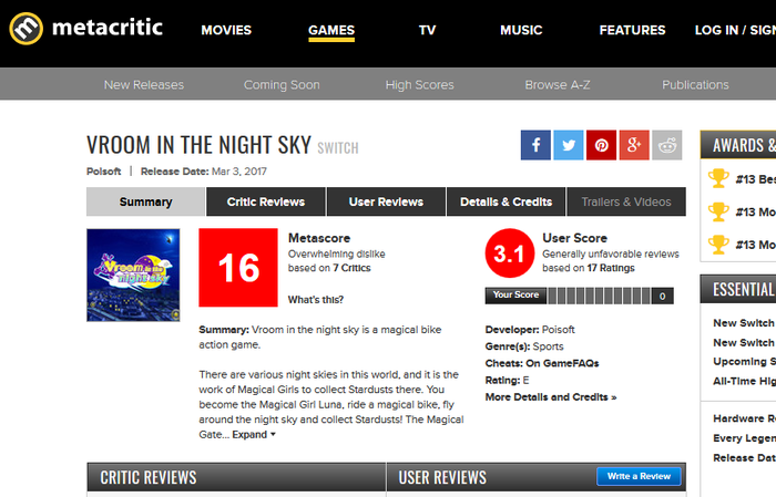 Vroom in the Night Sky for Switch Reviews - Metacritic
