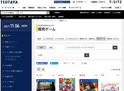 TSUTAYAランキング ゲーム-全機種 - TSUTAYA online - ランキング