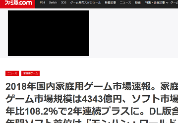 2018年国内家庭用ゲーム市場速報