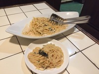 帆立の小柱と明太子のクリームソースのパスタ