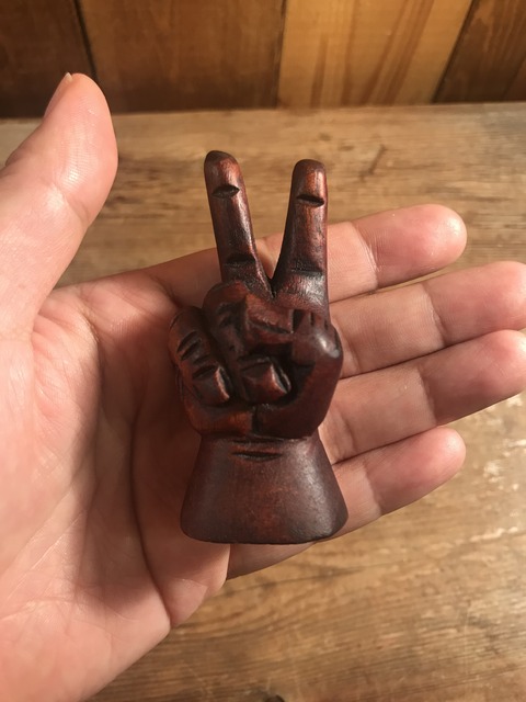 vintage wooden peace sign figurine
