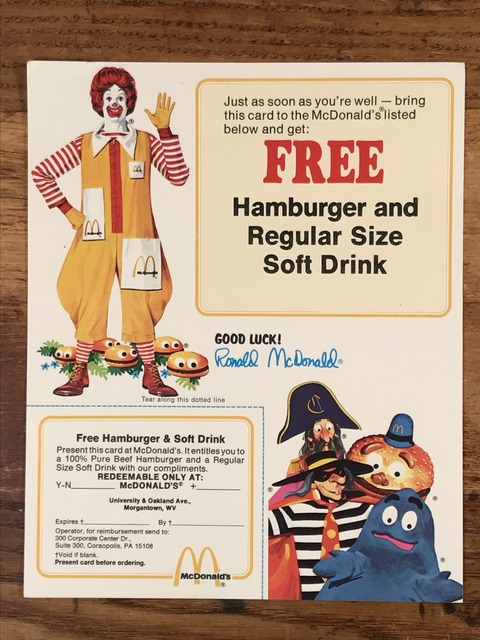 Vintage McDonald's “Good Luck! Ronald McDonald” Flyer Card (1)