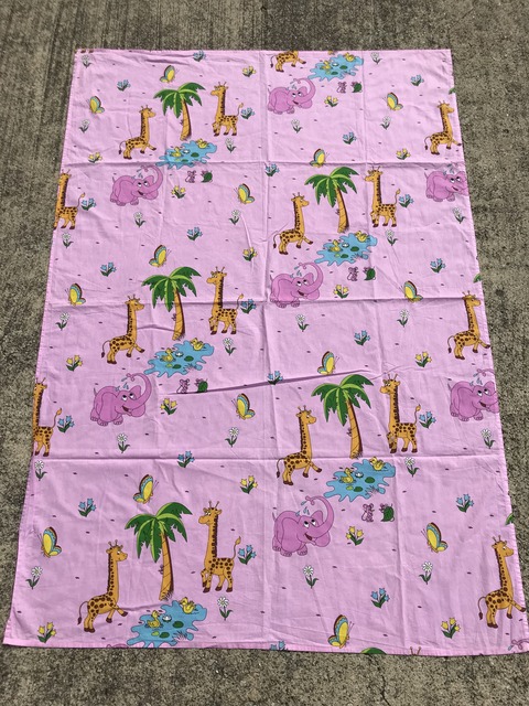 Vintage Pink Elephant & Giraffe Animal Flat Sheet (1)