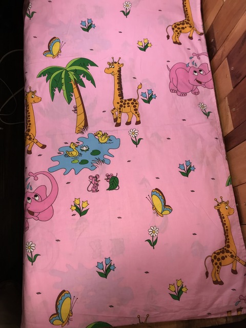 Vintage Pink Elephant & Giraffe Animal Flat Sheet (2)