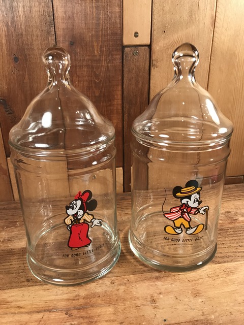 Vintage Disney Mickey & Minnie Mouse Glass Candy Jar