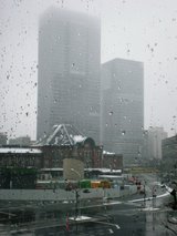 the Tokyo Station in snowing, viewed from Marubuil