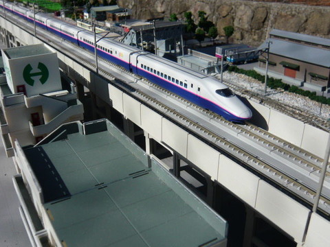 高架脇の羽度大木駅とE2系