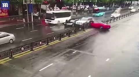 Moment out-of-control driver destroys Ferrari in huge crash