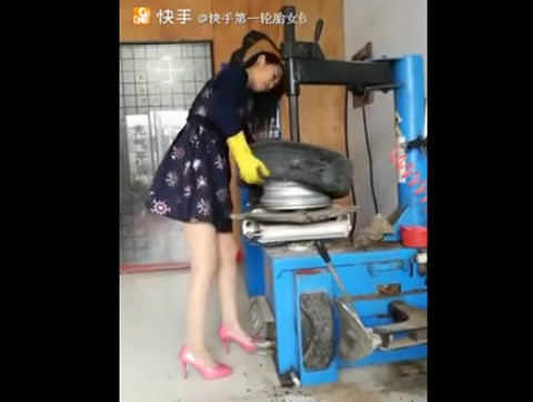 Tire service pretty asian girl