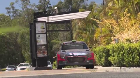 Hyundai i20 WRC car visits McDonalds drive-thru