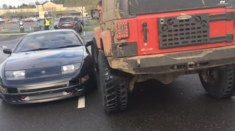 Jeep owner wants to block a double parked Nissan