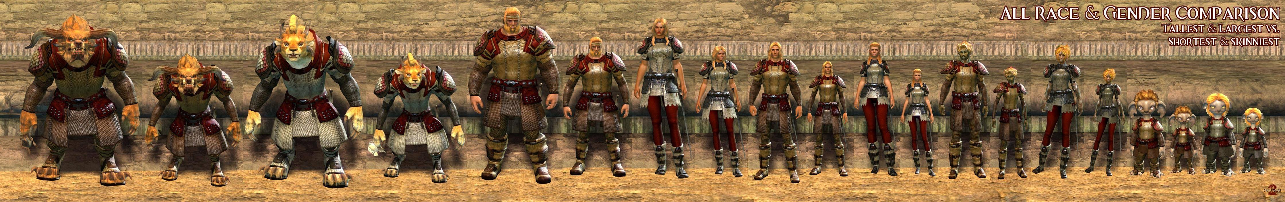 gw2 種族別の最小と最大サイズ mmorpg奮闘記 guild wars 2 height chart