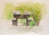 水彩画スケッチ「施無畏寺山門」