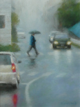 パステル画作品『Walking in the Rain』