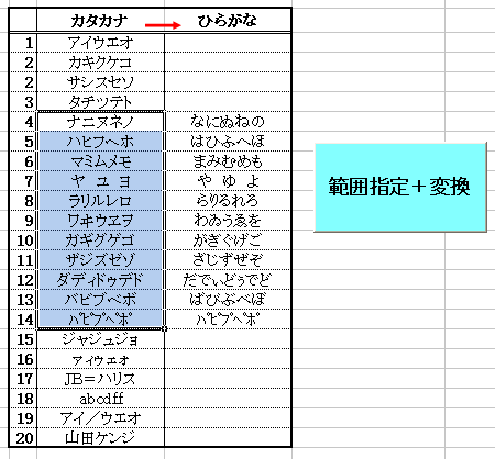 Excel Vbaでカタカナを一挙にひらがなに変換する なるほどの素