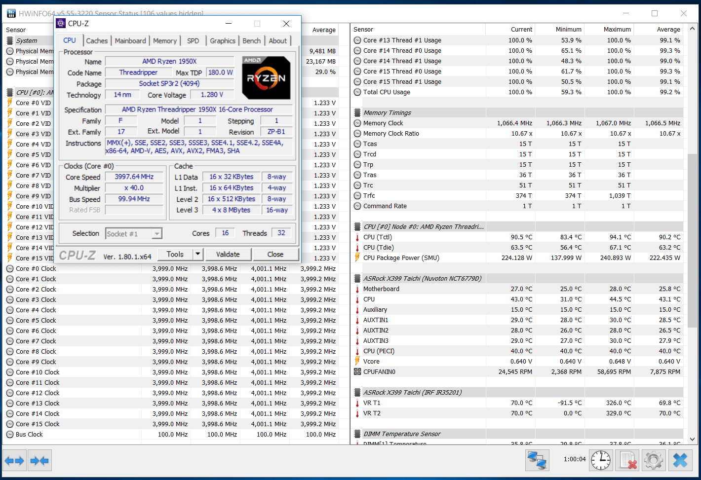 AMD Ryzen Threadripper 1950X 4GHz 1275mV