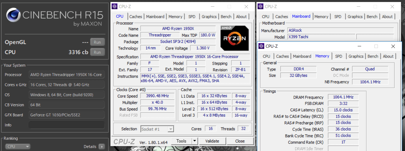 AMD Ryzen Threadripper 1950X 4GHz cinebench